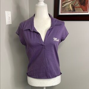 MUDD Y2K Cropped 90s Polo Shirt Womens NOS Dead stock Size Large NWT Purple